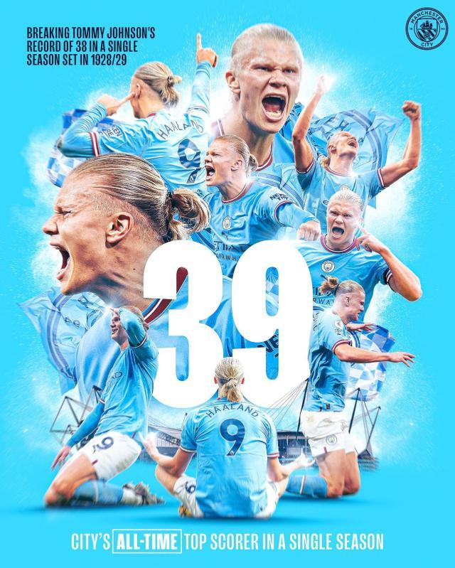 开云体育下载-36战39球 哈兰德已成曼城史上单赛季进球最多球员